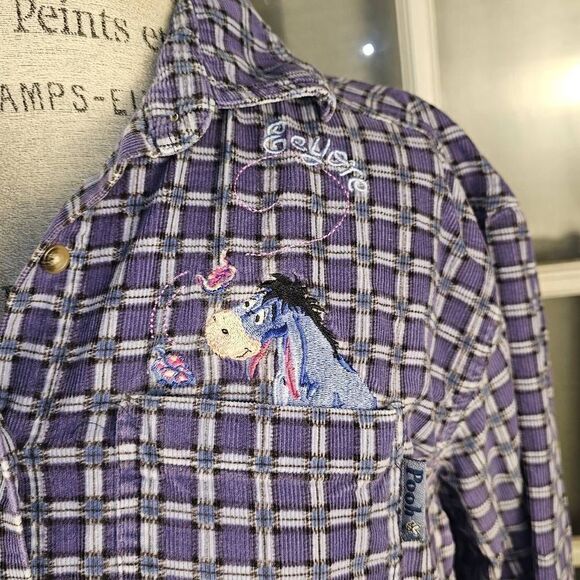 Vintage Disney Winnie The Pooh Womens Purple Eeyore Long Sleeve Button Down Med - Picture 3 of 4